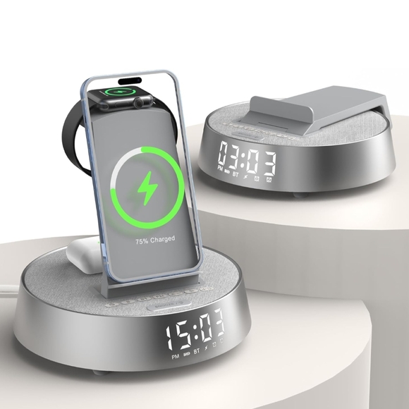 FREEFISH Alarm Clock Wireless Charging Station With Speaker - Picture 1 of 9